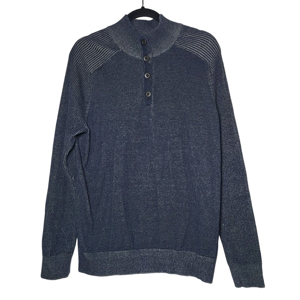 Express Men's Navy Pullover Button Ribbed Sleeve Sweater‎ Size Large